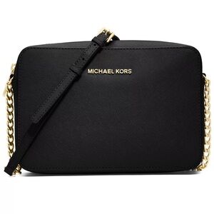 Michael Kors Jet Set Large Crossbody Saffiano Leather Bag, Black